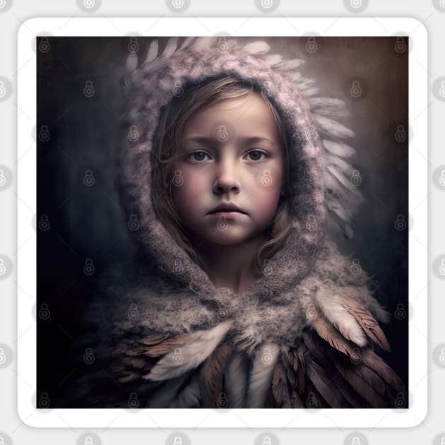 A Young Girl in A Warm Coat of Feathers Sticker by daniel4510